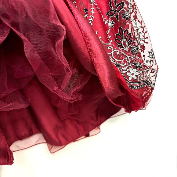 Sequin Hearts Jrs Burgundy Satin Halter Dress Sz 9 Tulle Layers Whimsigoth Fairy - Picture 9 of 12